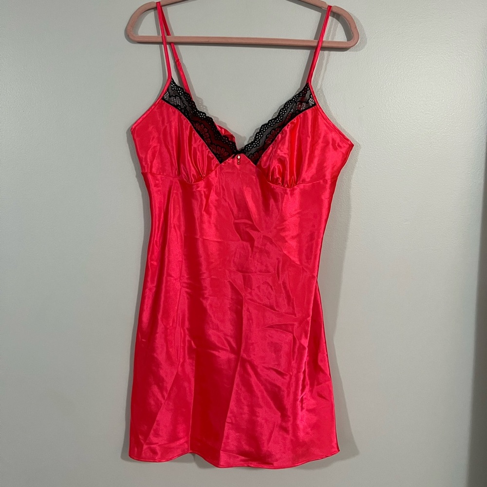 Hot pink satin nightgown